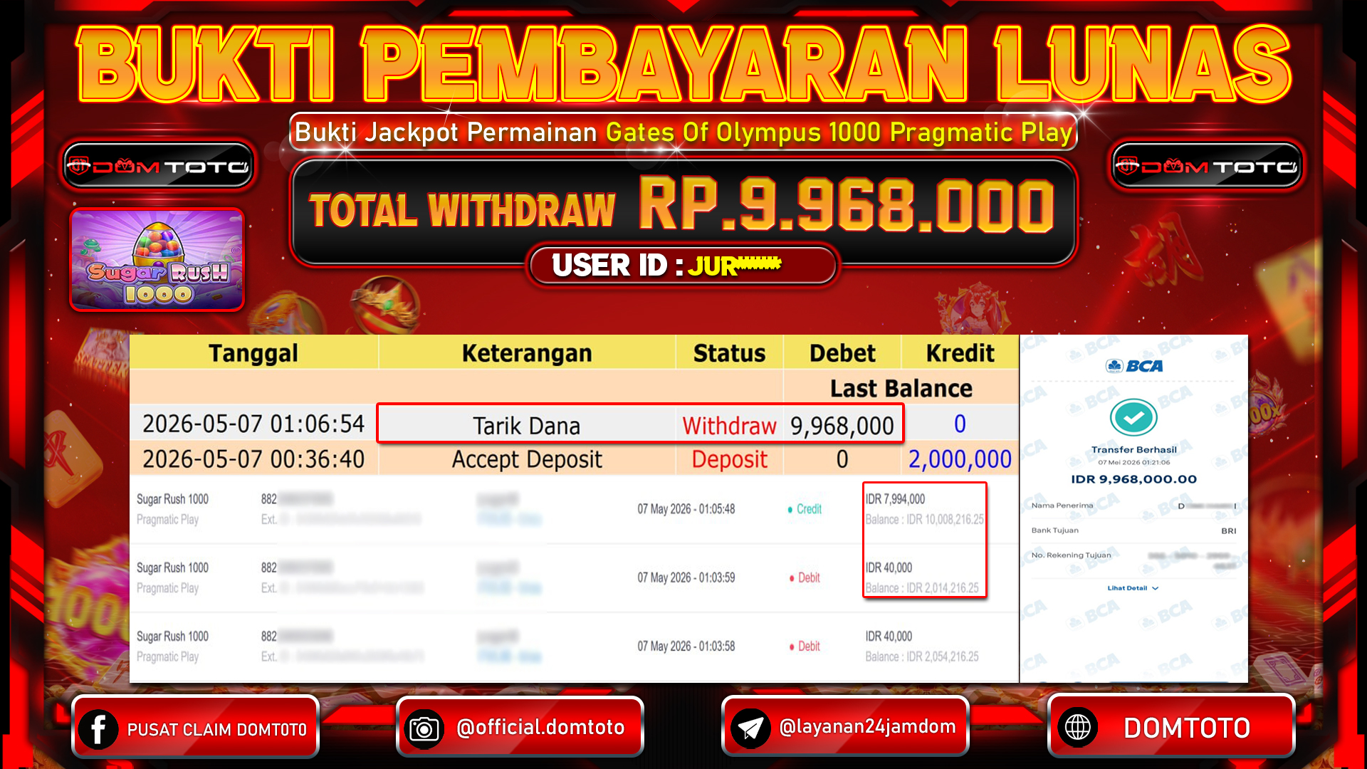 JACKPOT SLOT Sugar Rush 1000 Pragmatic Play 07 MAY 2026